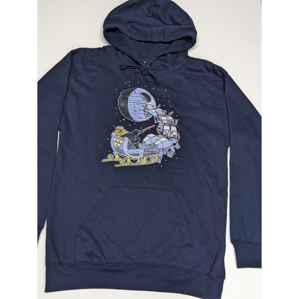 Star Wars Darth Vader Christmas‎ Sleigh AT-AT Navy Blue Hoodie Mens Small ZS5001